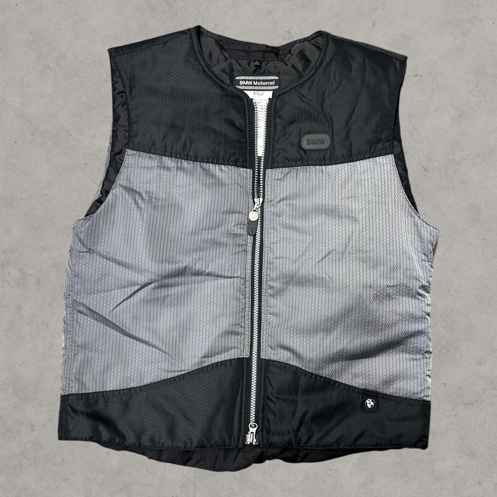 BMW Motorrad Vest Mens Medium Grey Black Honeycomb Technical Moto Biker Zip